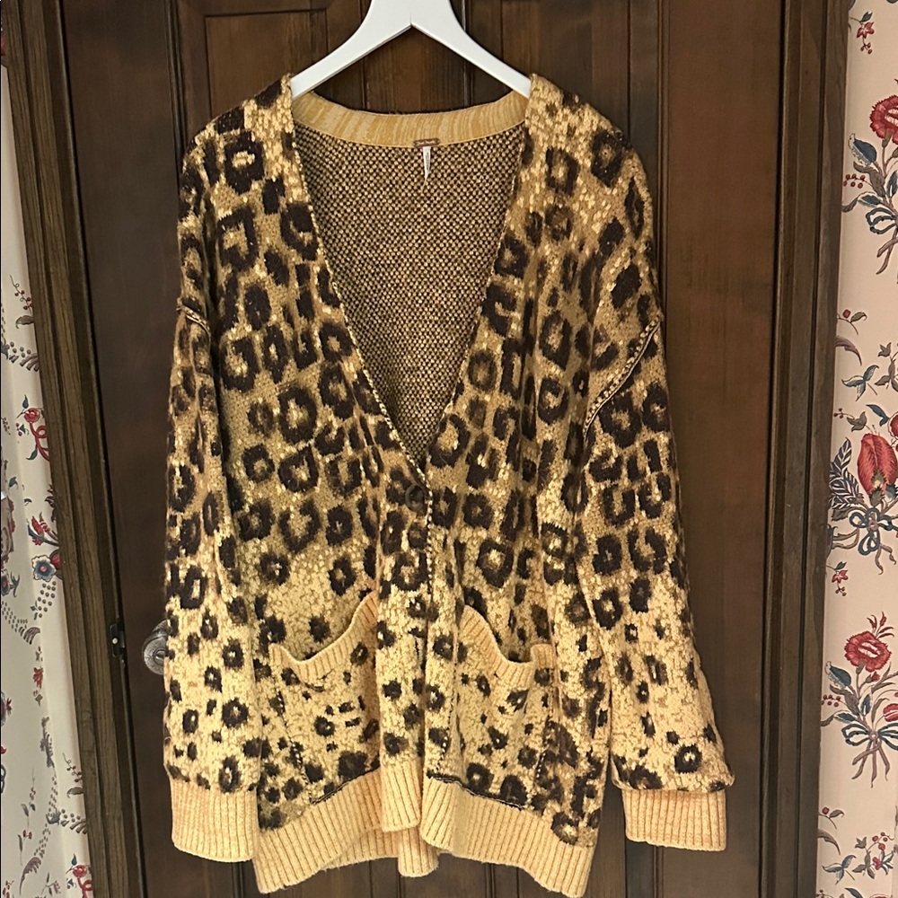 Free People Animal Print Knit Cardigan